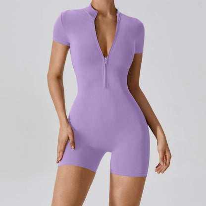 Timeoff Women'S Solid Zipper Mock Neck Sports Romper, Summer Clothes Women, Casual Sporty Activewear One-Piece Sports Romper for Yoga Gym Workout Running Outdoorfun