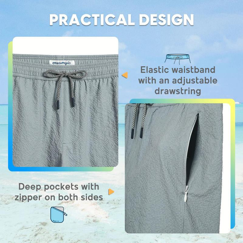 5.5 Inseam 2 in 1 Seersucker Short Liner Solid Swim Shorts, Breathable Comfort Workout Athletic Training Shorts with Phone Pockets,Lightweight Quick Drying Drawstring Sports Shorts for Gym Fitness, Drippy Outfits Going Out Outfit, Menswear Clothes Bottoms