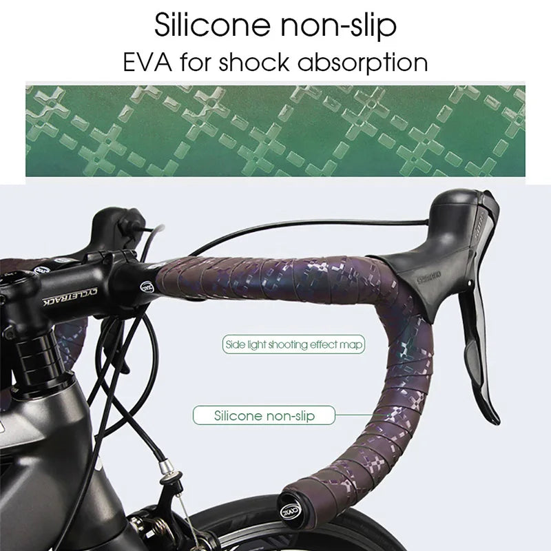 PRO Photochromic Bicycle Handlebar Tape with End Plug Soft Road Bike Cycling Handlebar Tapes Night Reflective PU+EVA Accessories