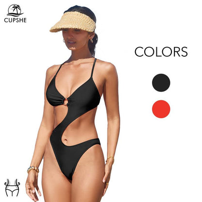 CUPSHE Trendy O-Ring Cutout One Piece Monokini Swimsuit Stylish Beachwear V Neck Cross Tie Back Straps Swimwear Summer Beach Party Bathing Suits #Outdoorfun