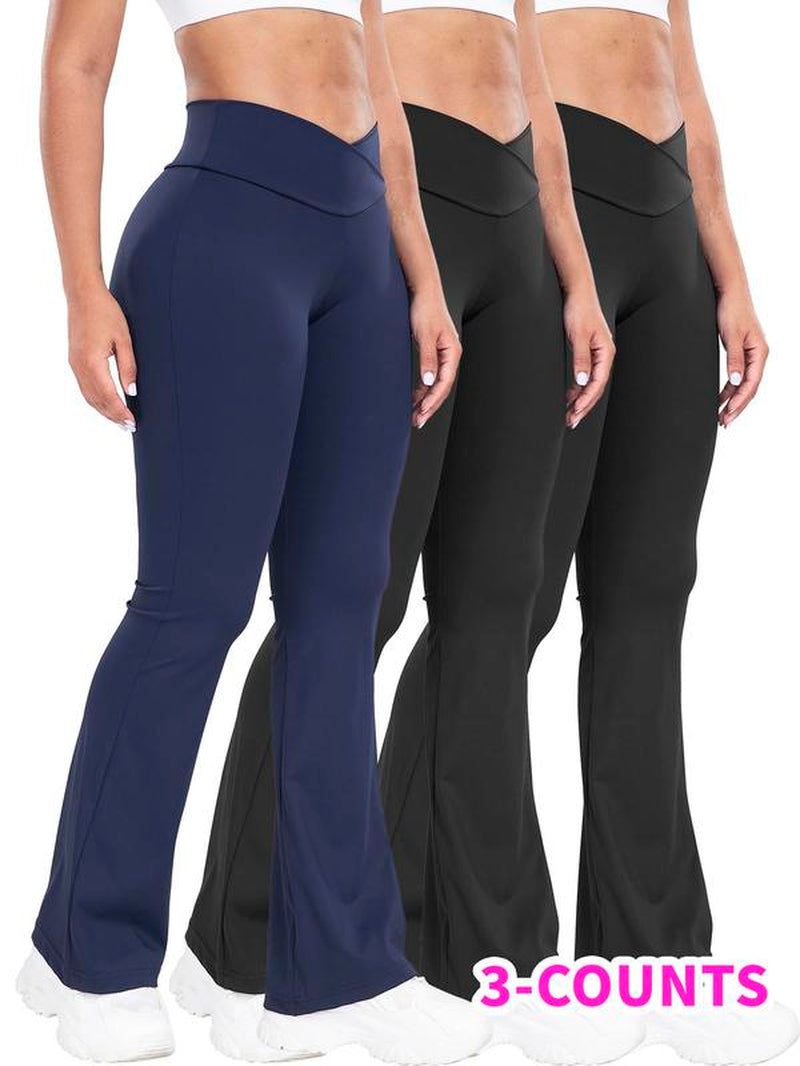 Women'S Solid High Waist Flare Leg Leggings, Casual Comfy Bell Bottom Tummy Control Skinny Pants for Yoga Gym Workout, Ladies Bottoms for All Seasons, Going Out Bottoms, Flared Pants, Pants for Women