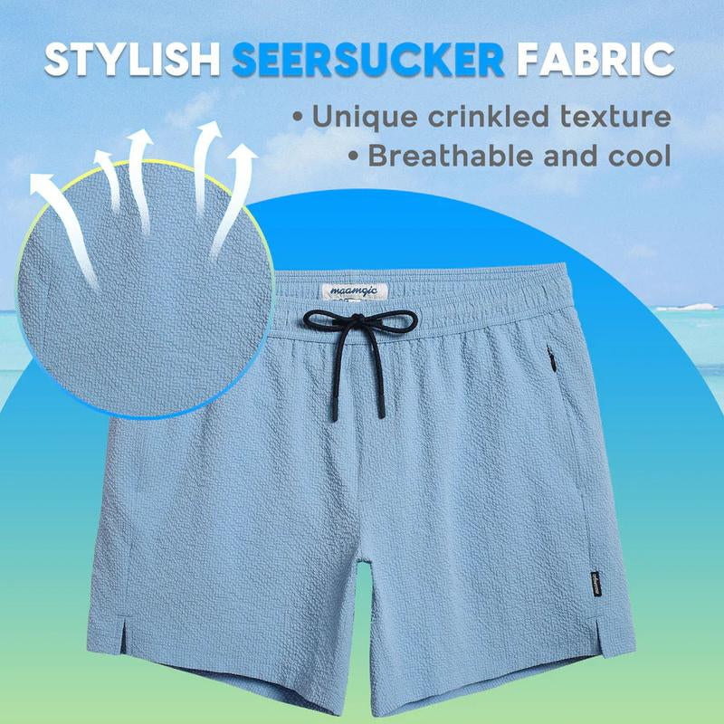 5.5 Inseam 2 in 1 Seersucker Short Liner Solid Swim Shorts, Breathable Comfort Workout Athletic Training Shorts with Phone Pockets,Lightweight Quick Drying Drawstring Sports Shorts for Gym Fitness, Drippy Outfits Going Out Outfit, Menswear Clothes Bottoms