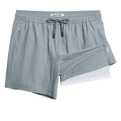 5.5 Inseam 2 in 1 Seersucker Short Liner Solid Swim Shorts, Breathable Comfort Workout Athletic Training Shorts with Phone Pockets,Lightweight Quick Drying Drawstring Sports Shorts for Gym Fitness, Drippy Outfits Going Out Outfit, Menswear Clothes Bottoms