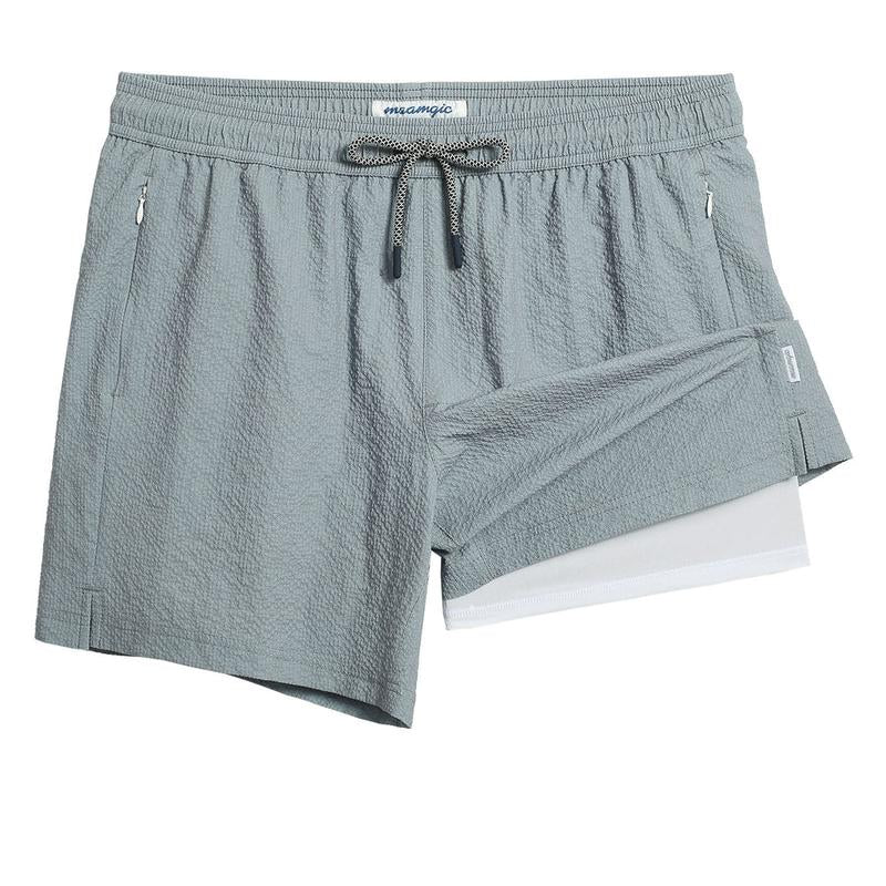 5.5 Inseam 2 in 1 Seersucker Short Liner Solid Swim Shorts, Breathable Comfort Workout Athletic Training Shorts with Phone Pockets,Lightweight Quick Drying Drawstring Sports Shorts for Gym Fitness, Drippy Outfits Going Out Outfit, Menswear Clothes Bottoms