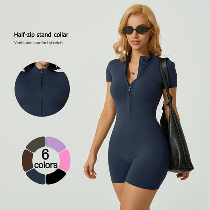 Timeoff Women'S Solid Zipper Mock Neck Sports Romper, Summer Clothes Women, Casual Sporty Activewear One-Piece Sports Romper for Yoga Gym Workout Running Outdoorfun