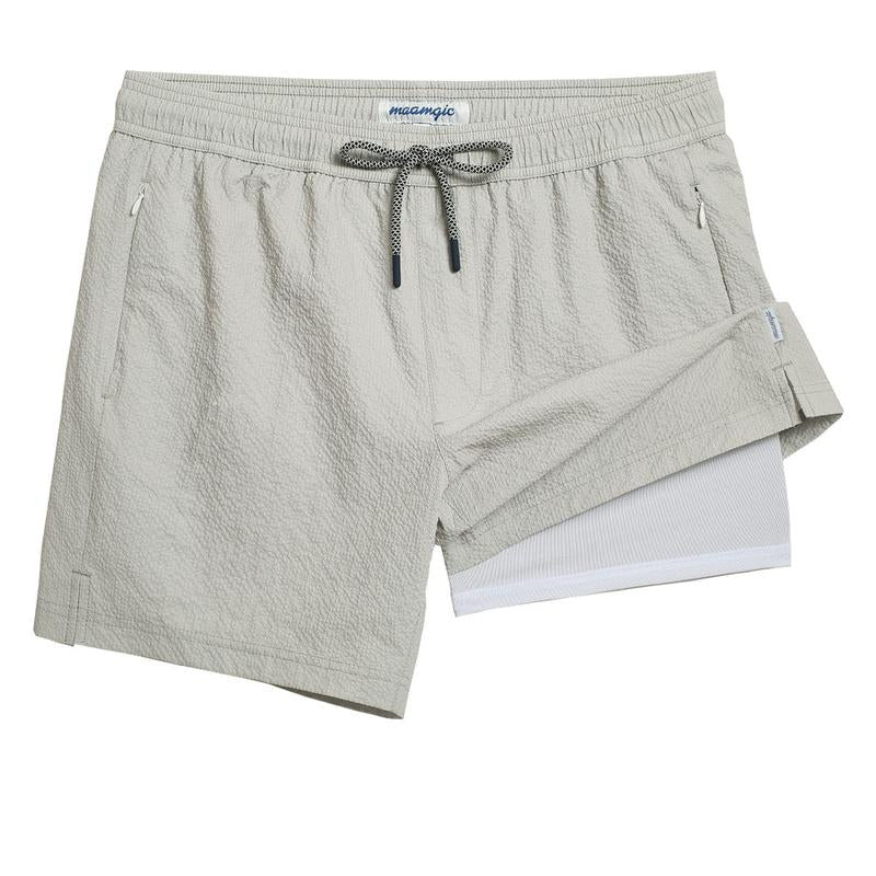 5.5 Inseam 2 in 1 Seersucker Short Liner Solid Swim Shorts, Breathable Comfort Workout Athletic Training Shorts with Phone Pockets,Lightweight Quick Drying Drawstring Sports Shorts for Gym Fitness, Drippy Outfits Going Out Outfit, Menswear Clothes Bottoms