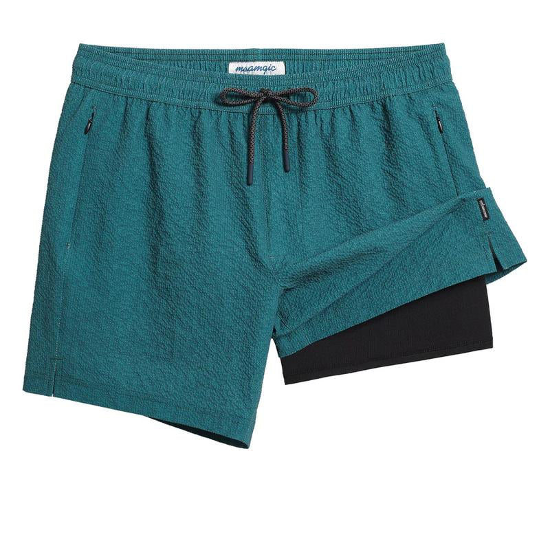 5.5 Inseam 2 in 1 Seersucker Short Liner Solid Swim Shorts, Breathable Comfort Workout Athletic Training Shorts with Phone Pockets,Lightweight Quick Drying Drawstring Sports Shorts for Gym Fitness, Drippy Outfits Going Out Outfit, Menswear Clothes Bottoms