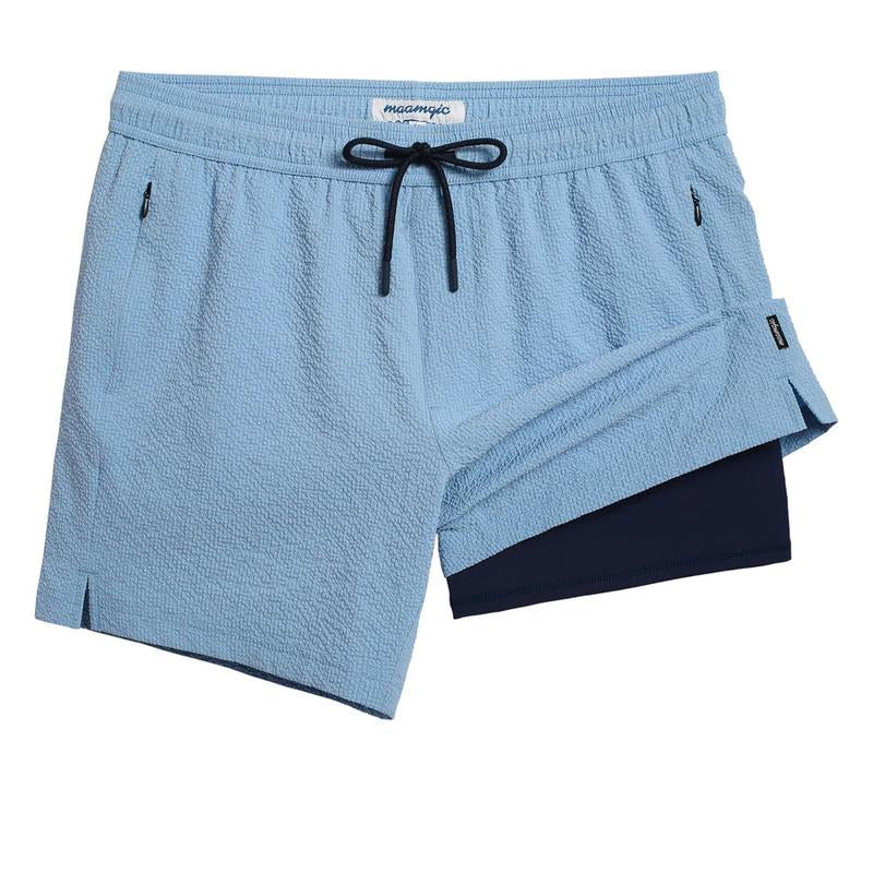 5.5 Inseam 2 in 1 Seersucker Short Liner Solid Swim Shorts, Breathable Comfort Workout Athletic Training Shorts with Phone Pockets,Lightweight Quick Drying Drawstring Sports Shorts for Gym Fitness, Drippy Outfits Going Out Outfit, Menswear Clothes Bottoms